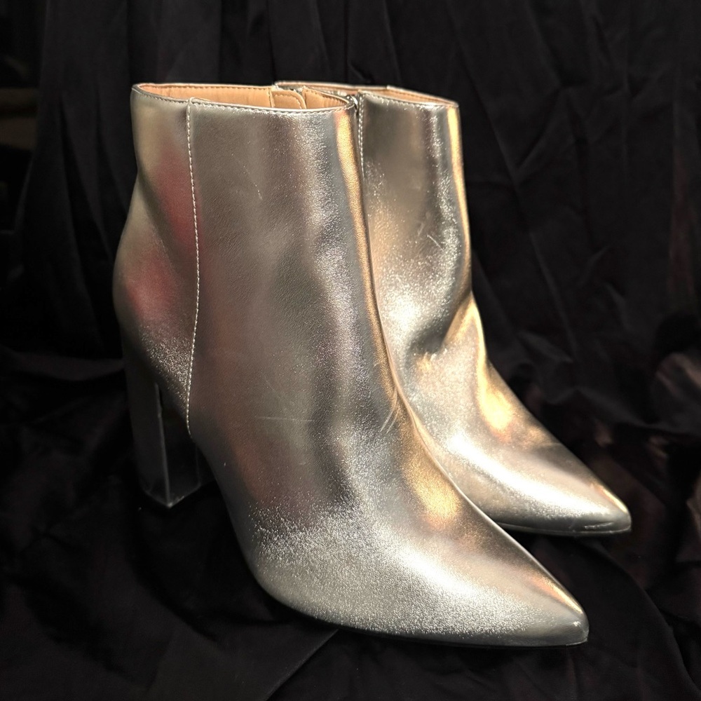 Womens Silver Block Heel Ankle Boots Size 9